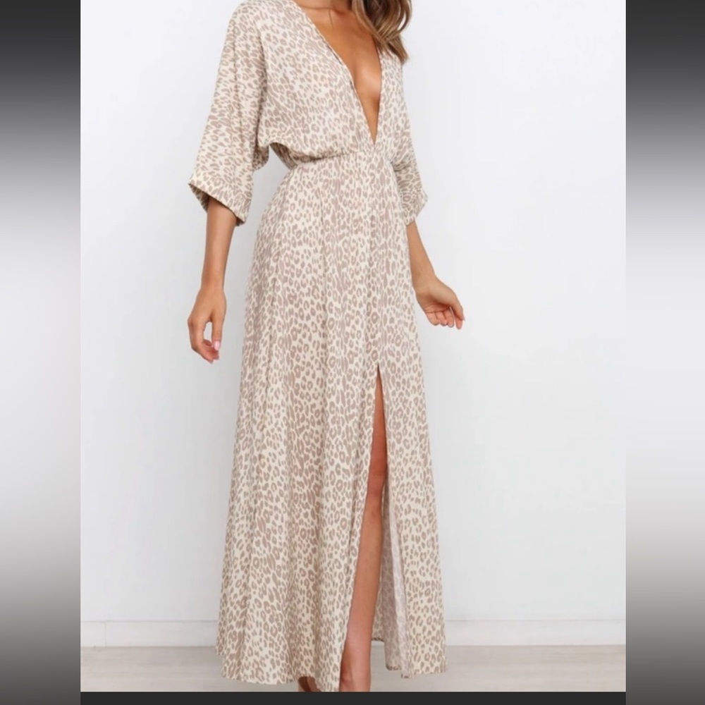 Petal & Pup Adams dress- leopard deep v Maxi dress - girl and the sun beige